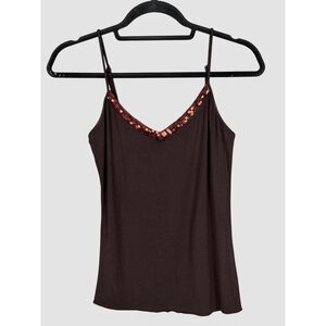 Daisy Fuentes Brown Sequin Trim Cami Tank Top Size M